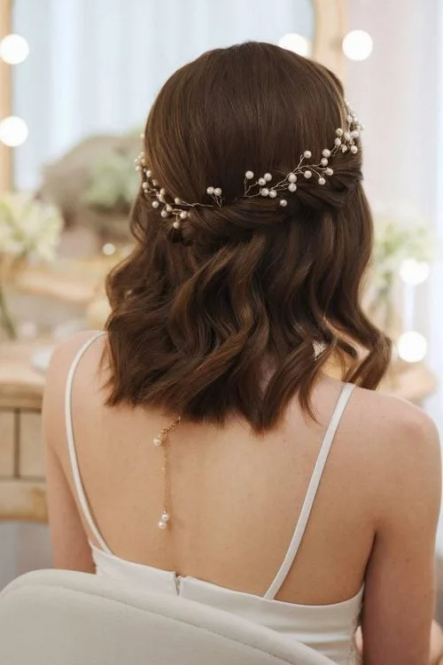 Cabello de boda a medias hasta el hombro hasta el hombro
