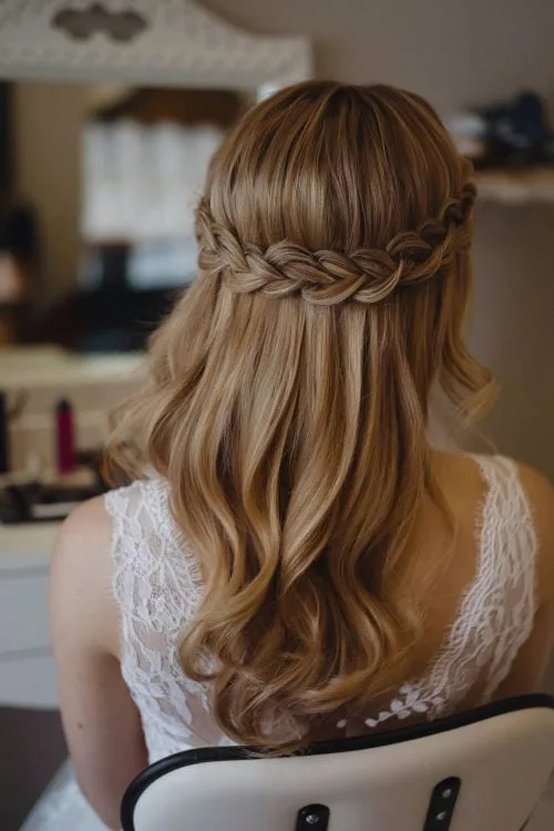 Cabello de boda a medio plano trenzado