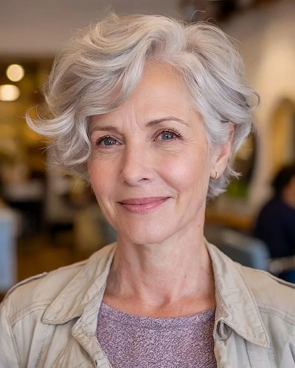 Peinados Corto Ondulado Cabello Gris para mujeres