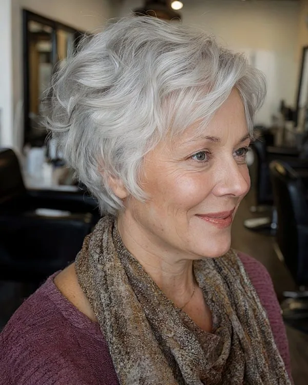 Peinados Corto Ondulado Cabello Gris para mujeres