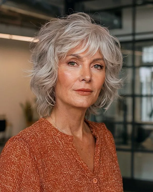 Peinados Corto Ondulado Cabello Gris para mujeres