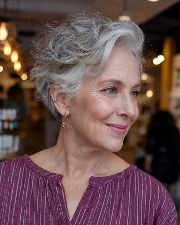 Peinados Corto Ondulado Cabello Gris para mujeres