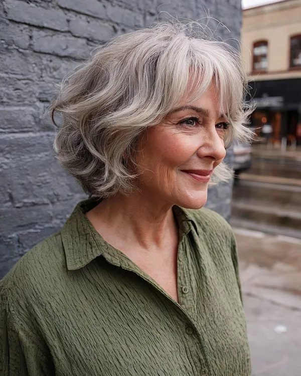 Peinados Corto Ondulado Cabello Gris para mujeres