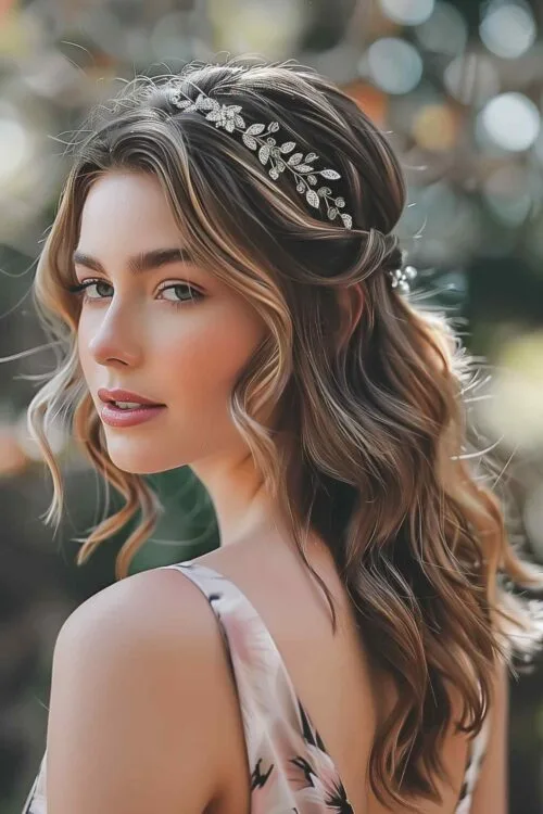 Half-Updo ondulado con peine de cristal