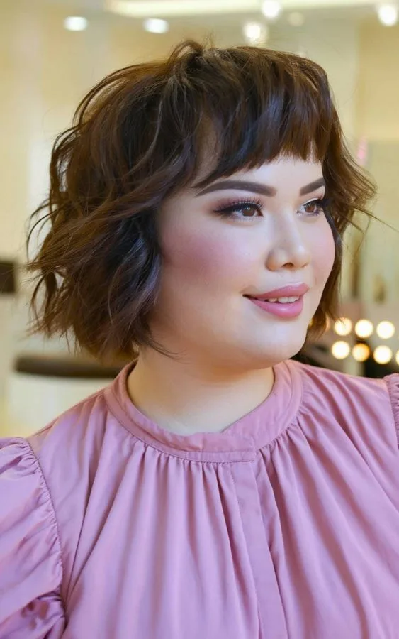 Peinados de Cabello Ondulado con Flequillo para Mujeres con Cara Redonda