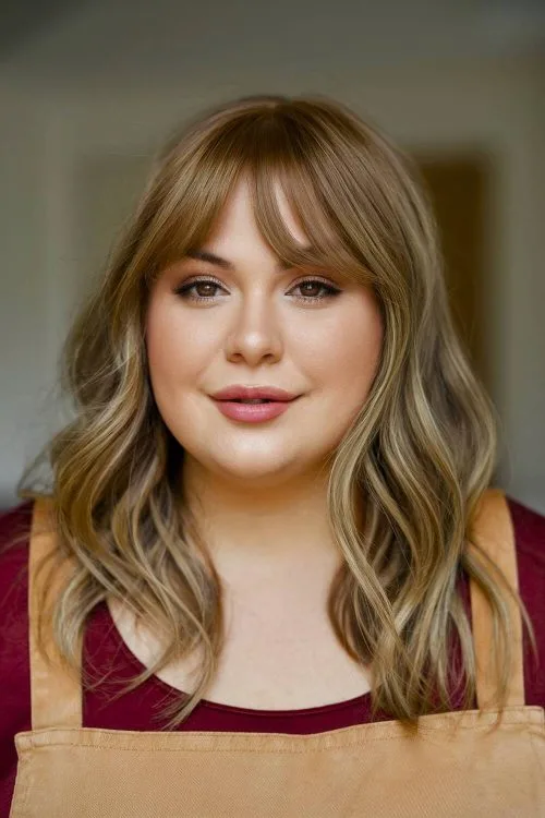 Peinados de Cabello Ondulado con Flequillo para Mujeres con Cara Redonda