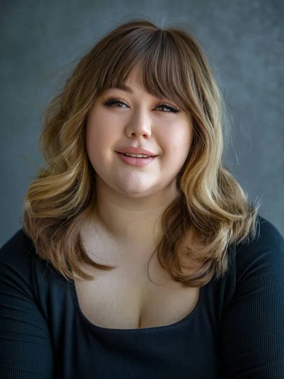 Peinados de Cabello Ondulado con Flequillo para Mujeres con Cara Redonda