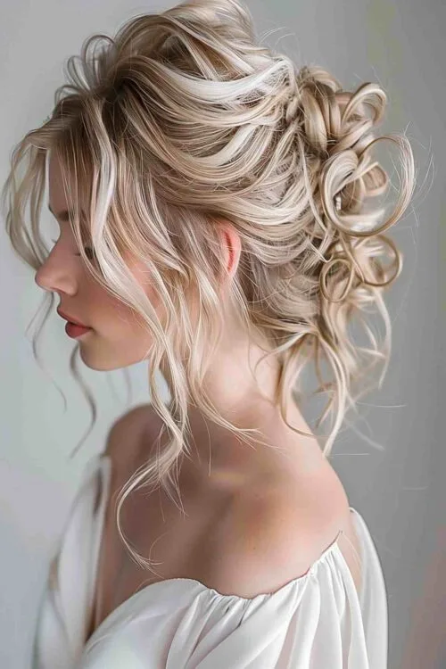 Romantic Tousled Updo para cabello de longitud media
