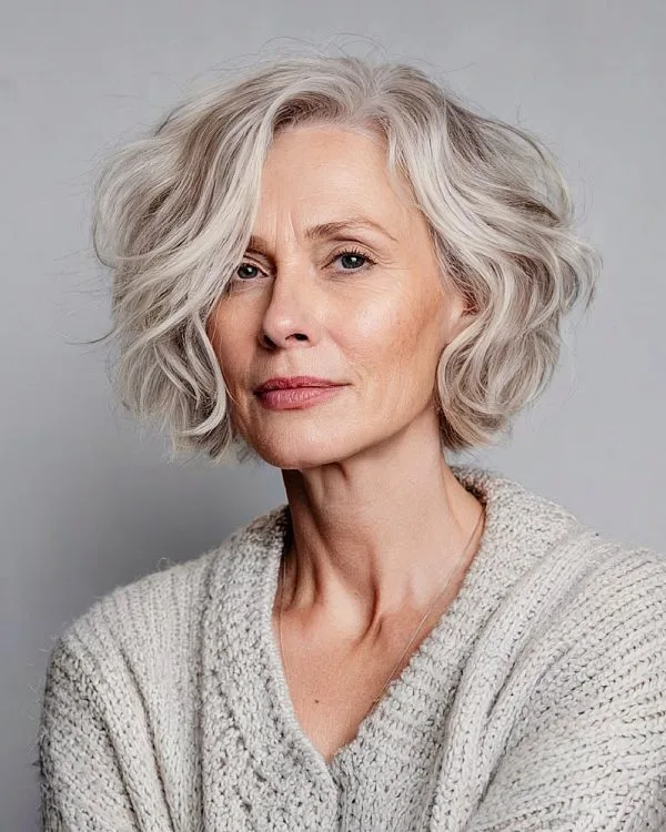 Peinados Corto Ondulado Cabello Gris para mujeres