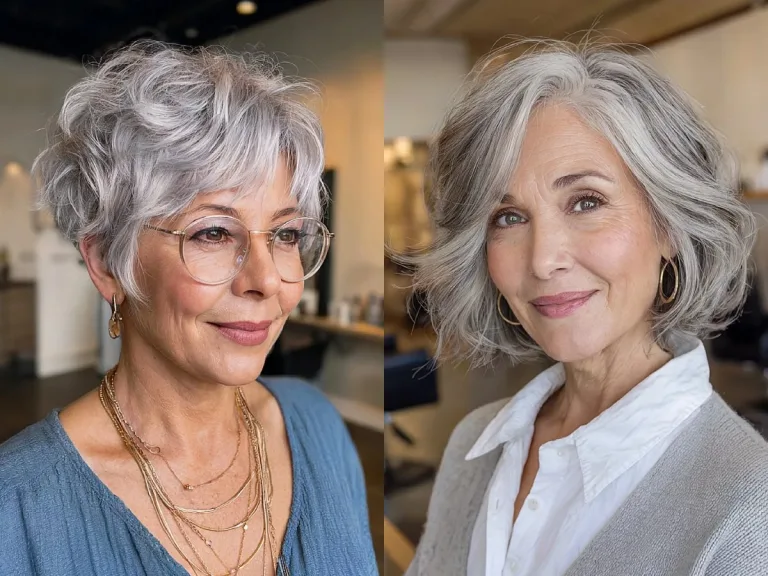 20+ Peinados Corto Ondulado Cabello Gris para mujeres De 60 Años