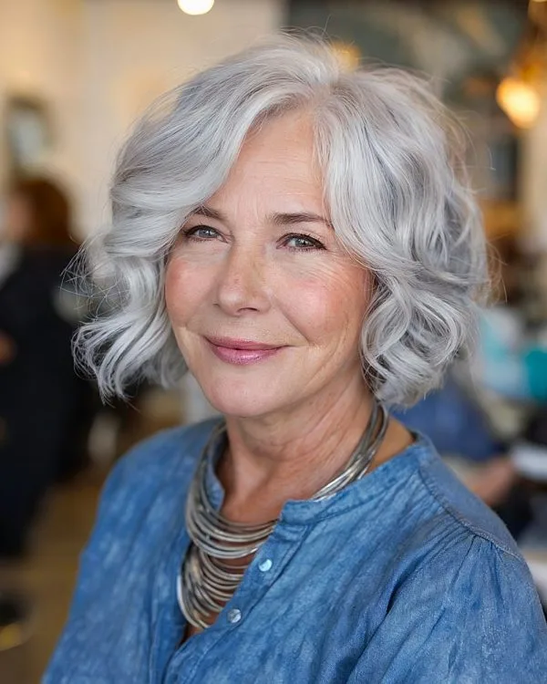 Peinados Corto Ondulado Cabello Gris para mujeres