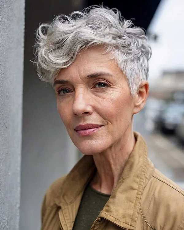 Peinados Corto Ondulado Cabello Gris para mujeres
