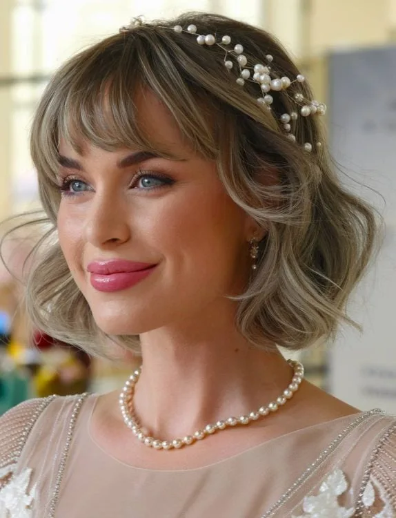 peinado de boda corto con flequillo