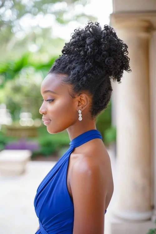 peinados de dama de honor para cabello rizado natural